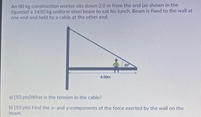 An 80 kg construction worker sits down