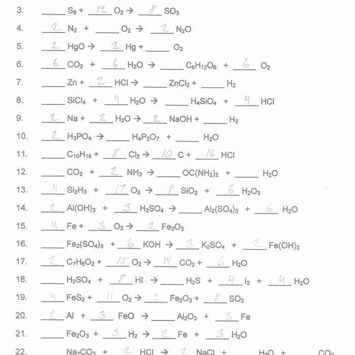 Chapter 7 worksheet #1 balancing chemical equations